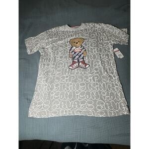 Hustle Savage Bear All Over Print Short Sleeve White T-shirt Men's Size 3XL